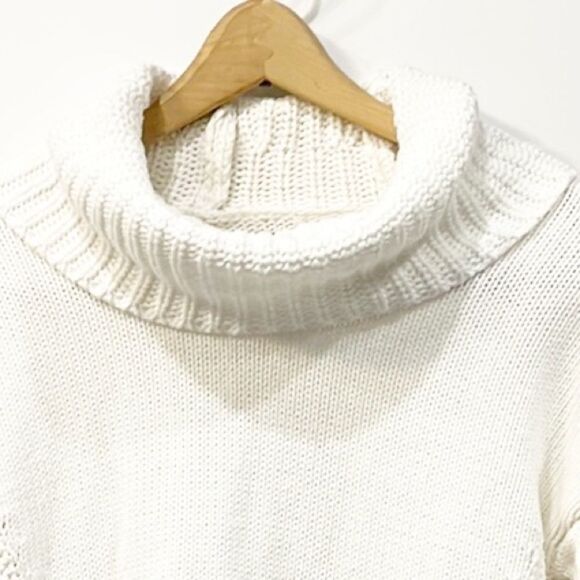 Rachel Zoe Womens Winter White Funnel Turtleneck Crochet Knit Inserts Sweater XS - Picture 2 of 6